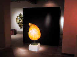 Green Worm on Wall shelf in distance, Hnd i Belg lamp in front of installation "welcome" (black box). Click to see "welcome". 